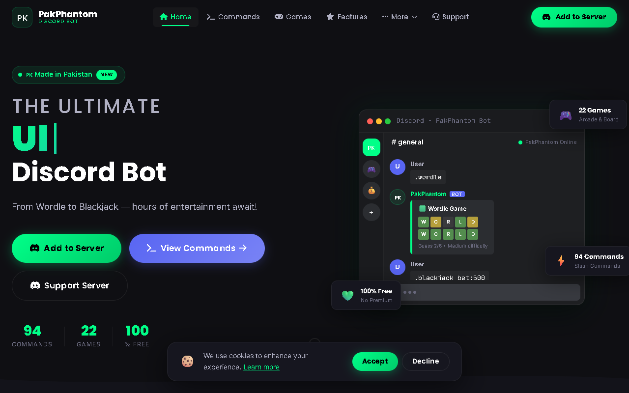 PakPhantom — Pakistani Discord bot website